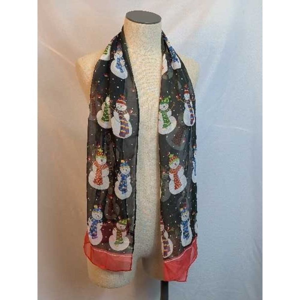 Christopher & Banks Women's Snowman Scarf Black Red Winter Holiday Accessory